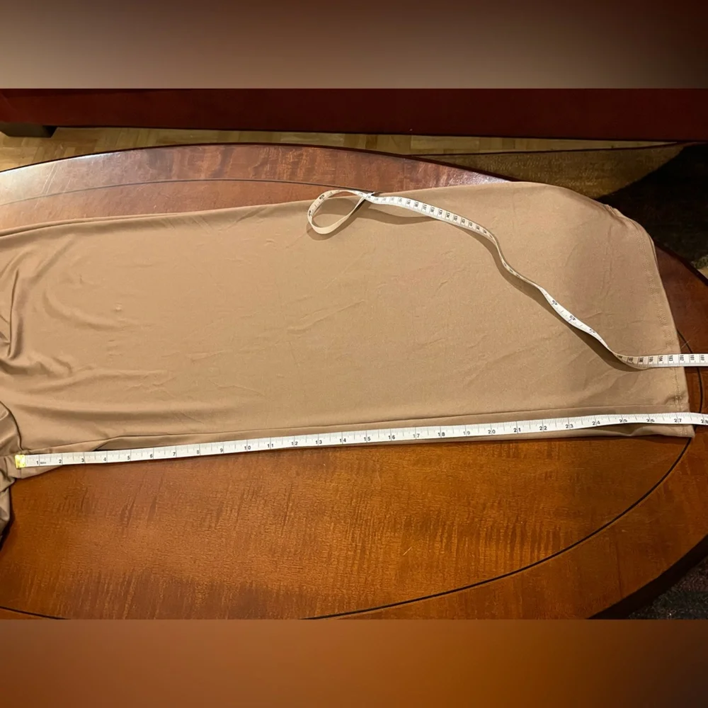 Wide leg jumpsuit/ romper crisscross back,  gold chain w/ rhinestones. Tan. Sz M - Picture 7 of 11